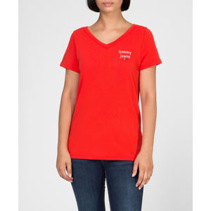 Tommy Hilfiger dámské červené tričko Essential do V - M (667)